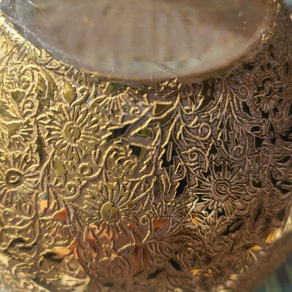 Vintage Glastonbury Lotus 22K Gold Encrusted Rose Bowl Globe Vase Ruffled Rim
